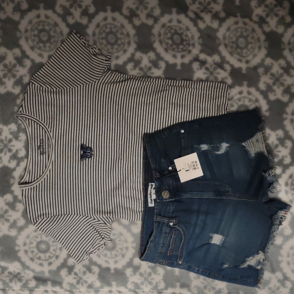 Hollister XS top EUC and Charlotte Russe size 3 jean shorts NWT
